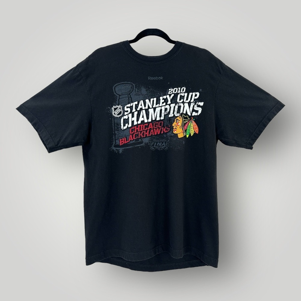 Reebok 2010 Chicago Blackhawks NHL Stanley Cup Champions Black T-Shirt LARGE